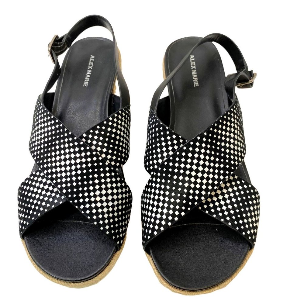 Alex Marie Wedge Sandals Size 9.5 Women Navy White Casual Slip On Sling Back Sho - Picture 5 of 8
